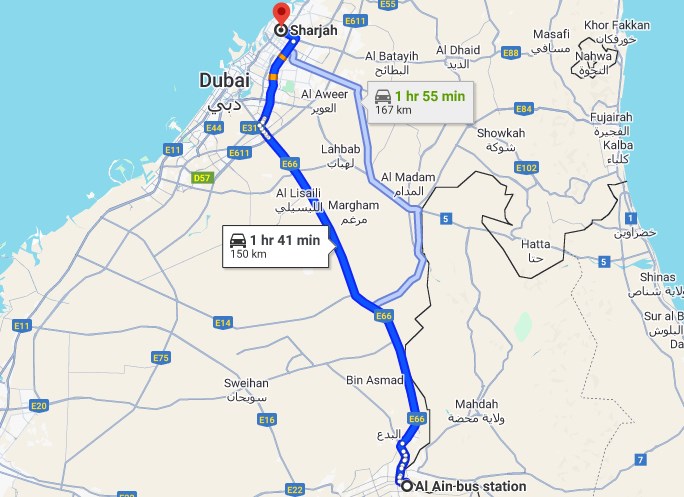 Al Ain Bus Station to Sharjah Bus Timings