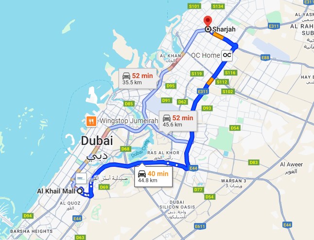 Al Khail Mall to Sharjah Bus Timings