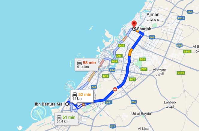 Ibn Battuta Mall to Sharjah Bus Timings