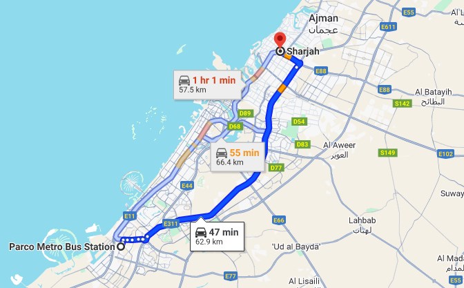 Jebel Ali Parco Bus Station to Sharjah