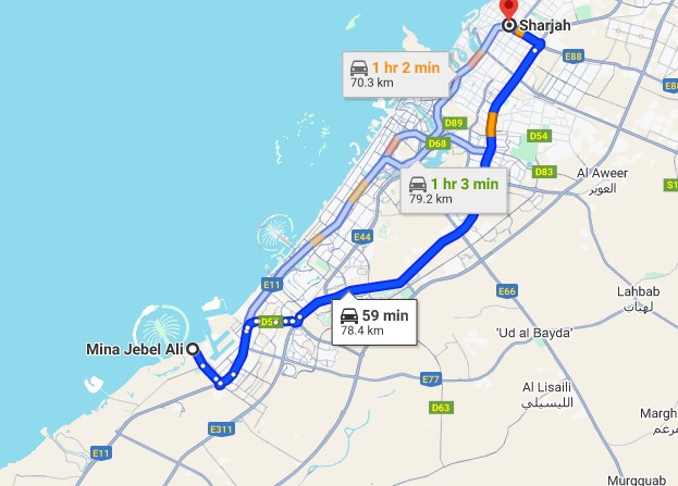 Jebel Ali to Sharjah Bus Timings