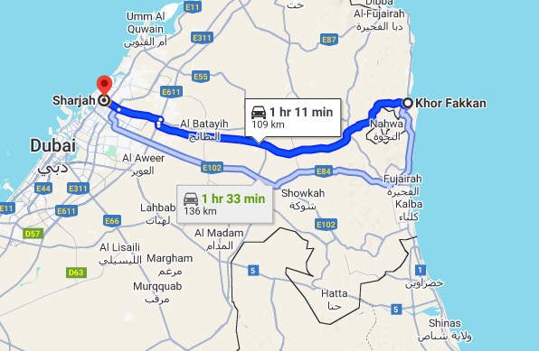 Khorfakkan to Sharjah Bus Timings