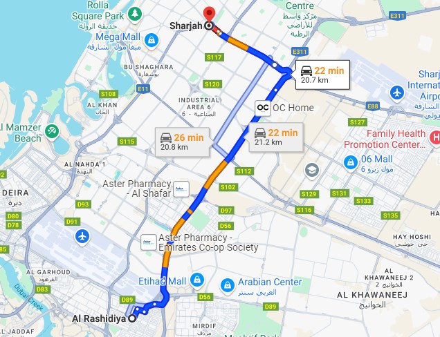 Rashidiya to Sharjah Bus Timings